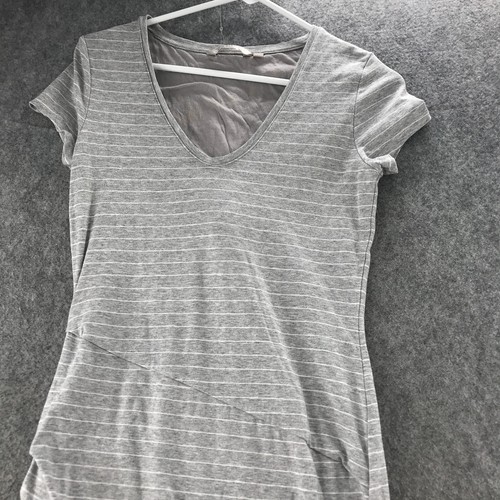 Athleta T-Shirt Dress Womens Small Casual Lounge Gray Striped V-Neck Cap Sleeve - Picture 3 of 13
