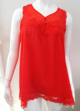 Vintage Sears Nylon Red Short Babydoll Night Gown Medium Lace Trim Nightie