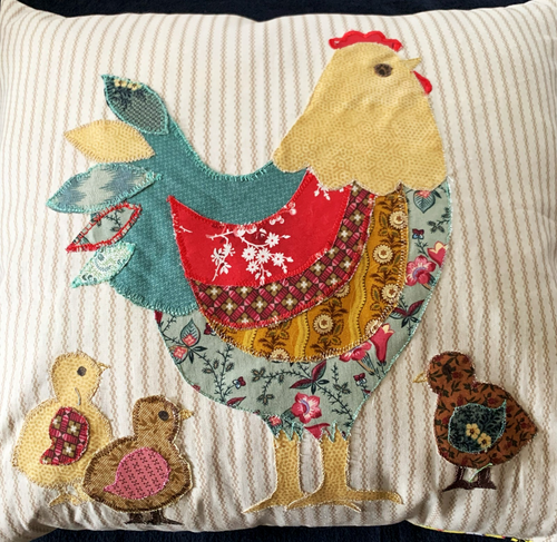 Country Core Chicken Hen & Chicks PILLOW Cover 19x17 Handcrafted Applique Cotton - Picture 2 of 20