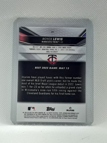 Royce Lewis 2022 Bowman's Best - RC #65 - Minnesota Twins - Picture 2 of 2
