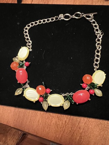 Fruit Salad Necklace Yellow, Orange, Red,  Green Gold Tone Statement Talbots