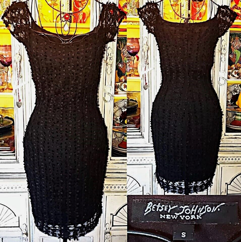 Betsey Johnson New York 90s Vintage Black Mesh Lace Bows Milkmaid Slip Dress S - Picture 2 of 9