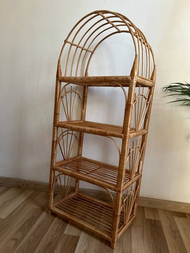 NEUF étagère en osier voûté unité d'étagère en rotin arc bibliothèque boho rangement etagère - Photo 2/6