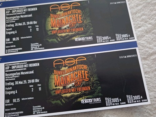 2 Tickets ASP Mannheim 30.05.2025 Dunkelromantische Mainächte