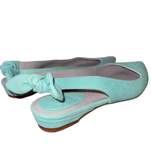 Johnston & Murphy Slingback Suede Sandals 6.5M Tami Bow Sling Aqua Shimmer - Picture 5 of 7