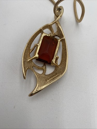 Vintage 1970 Sarah Coventry Molten Topaz Set Necklace Earrings Brooch Amber Gold - Picture 9 of 10
