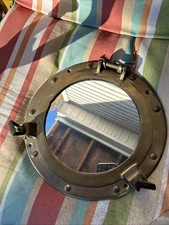 Vintage Brass Porthole Mirror 11" Diameter Wall Hanging Nautical Decor BRASS!