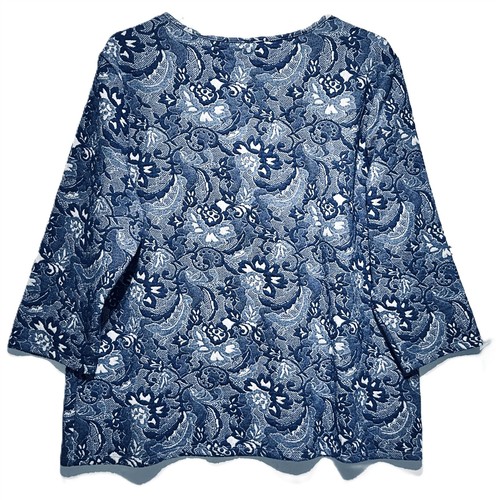 Camicetta donna Chico's taglia 3 con maniche a 3/4 in blu floreale astratto - Foto 3 di 7