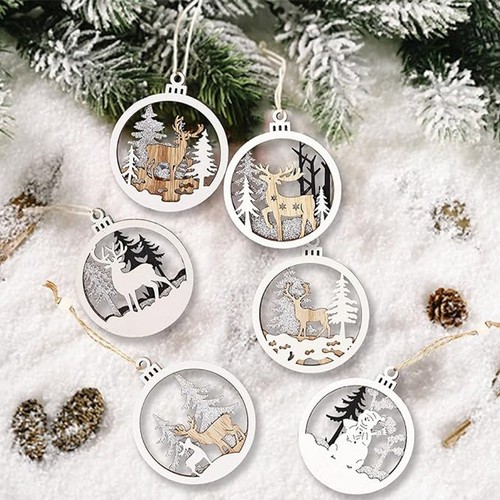 Natural Wood Reindeer Snowman Ornament Set Hanging Decoration for Home - Picture 7 of 7