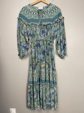 Aura Check Yes Turquoise Floral Maxi Dress Tiered Puff Sleeve Boho Cottagecore