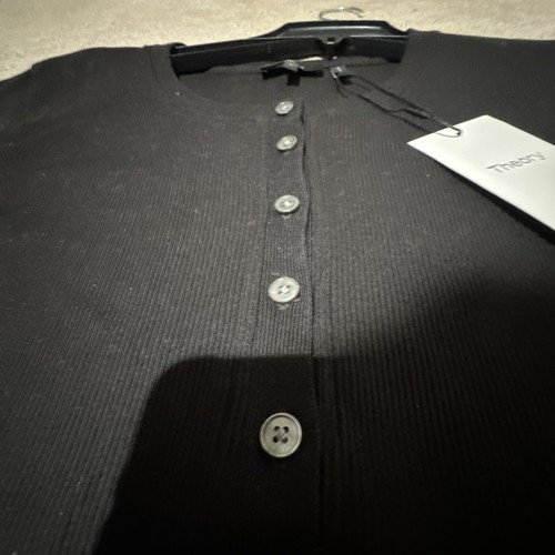 Theory Black Long Sleeve Ribbed Button Up Henley Top. Sz L. NWT! - Picture 10 of 17