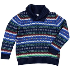 Janie & Jack Shawl Neck Toddler 3 Boys Sweater Fair Isle Navy Holiday Winter