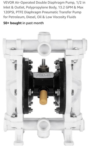 Vevor Air Operated Double Diaphragm Pump QBY-15PP 1/2” 2.5GPM 80PSI - Picture 1 of 7