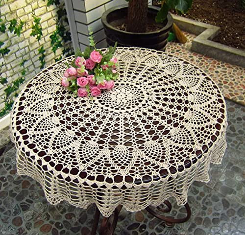 Vintage Crochet Table Cloth Round Lace Doily Handmade 100% Cotton Lace Floral - Bild 1 von 7