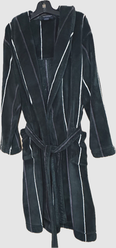 Roundtree Yorke 1 Size Dark Green Striped Fleece Plush Winter Robe 27" Pit - Pit - Picture 1 of 4