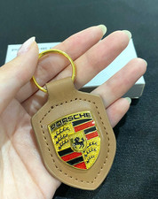 SALE Porsche OEM Genuine Leather Crest Keychain Brown WAP0500950E - New Boxed