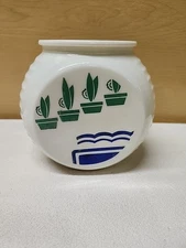 Fire King, Vitrock, Green Flower Pot Milk Glass Grease Jar, Rare HTF