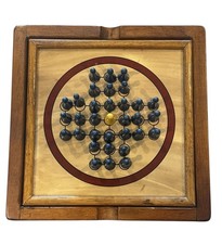 Vintage Solid Wood Solitaire & Tic Tac Toe Wooden Game Board 2-in-1 Wood Pegs