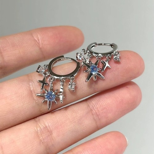 Trendy Blue Octagonal Ear Cuff Metal Lightweight Earring - Picture 5 of 8