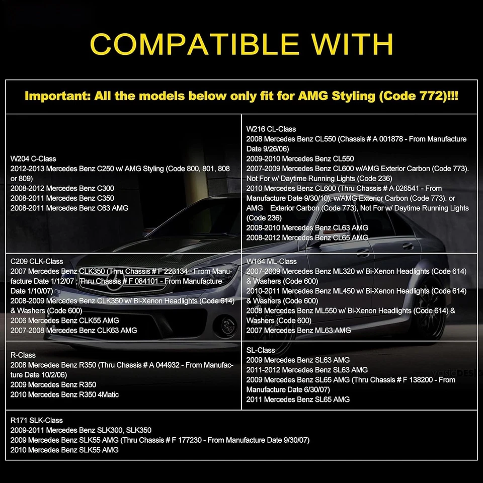 Pair Fog Lights For 2007-2013 Mercedes Benz (W204 C250 C300 C350 C63) Foto 2 de 4