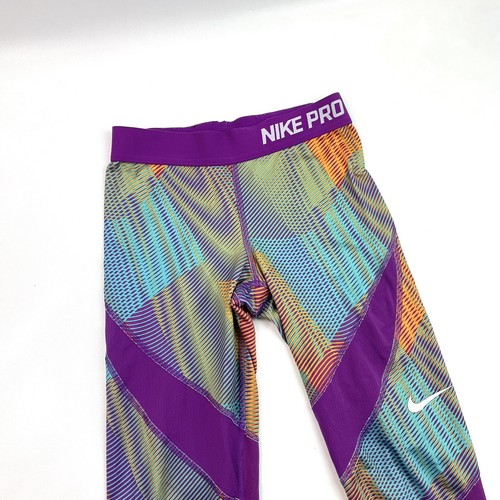 Nike Pro Purple 90's Style Striped Yoga Training Leggings Girls Size M Sport - Picture 3 of 12