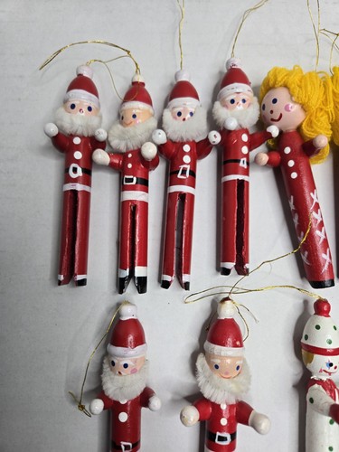 Vintage Clothes Pin Christmas Tree Ornaments Wood Santa Snowman Angel - Picture 8 of 10