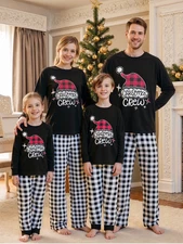 Christmas Pajamas for Family Matching Long Sleeve Santa Hat Print 