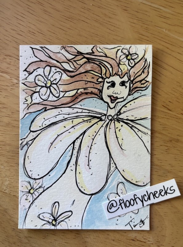 ACEO Original Art Fairy Woman Fairies Flowing Flying Whimsy Daisy