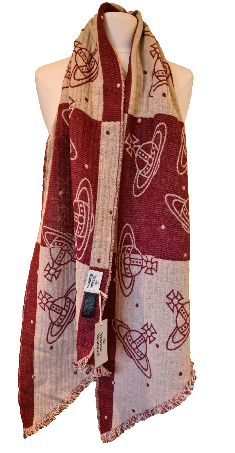 Vivienne Westwood Scarf Wool Blend Two Point Orb fringed Brand New with Tags