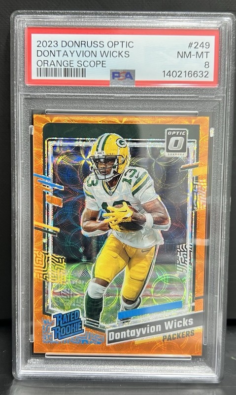 2023 PANINI DONRUSS OPTIC ORANGE SCOPE #249 DONTAYVION WICKS ROOKIE RC /79 PSA 8