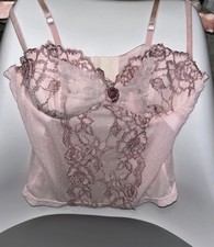 Vtg Y2K Rampage Bustier Bra 34C Pink Floral Rose Lace Sheer Corset