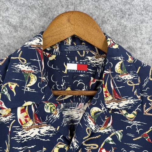 Camicia Tommy Hilfiger uomo media nautica barca a vela ancora stampa rayon estate cas - Foto 4 di 17