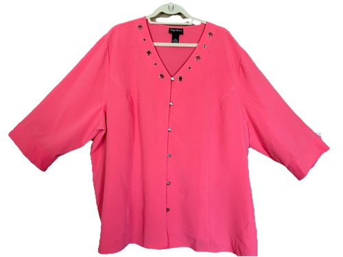 Maggie Barnes Women's 3X Blouse 3/4 Sleeve Coral w/Silver Grommets & Buttons