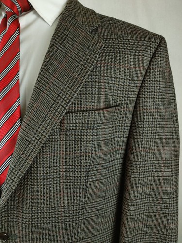 Ralph Lauren Men's 44L Olive Wool Tweed Jacket Sport Coat Glen Plaid Red Check - Picture 2 of 24