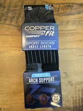 Copper Fit Infused Sport Ankle Socks 3 Pair Large L/XL Black Size M 9-12 W 10-13