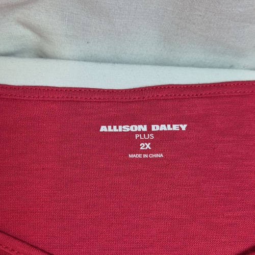 Allison Daley Women's Top Blouse Size 2X Red Cotton Blend Short Sleeve (60) - Picture 5 of 10