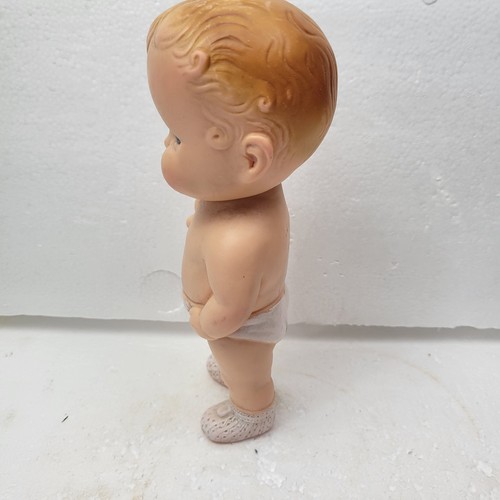 Vintage Junge in Windel mit Bär Puppe Edward Mobley Co 1964 Gummi Quietschspielzeug - Bild 2 von 8