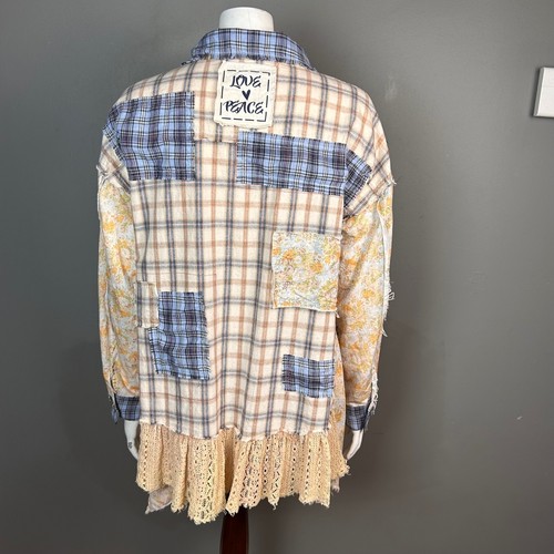 Oli & Hali Top Small Patchwork Plaid Button Up Ruffle Lace Long Sleeve Boho - Picture 10 of 14