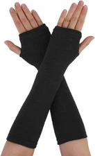 Black Long Fingerless Typing Writing Gloves Winter Arm Warmer for Women Men