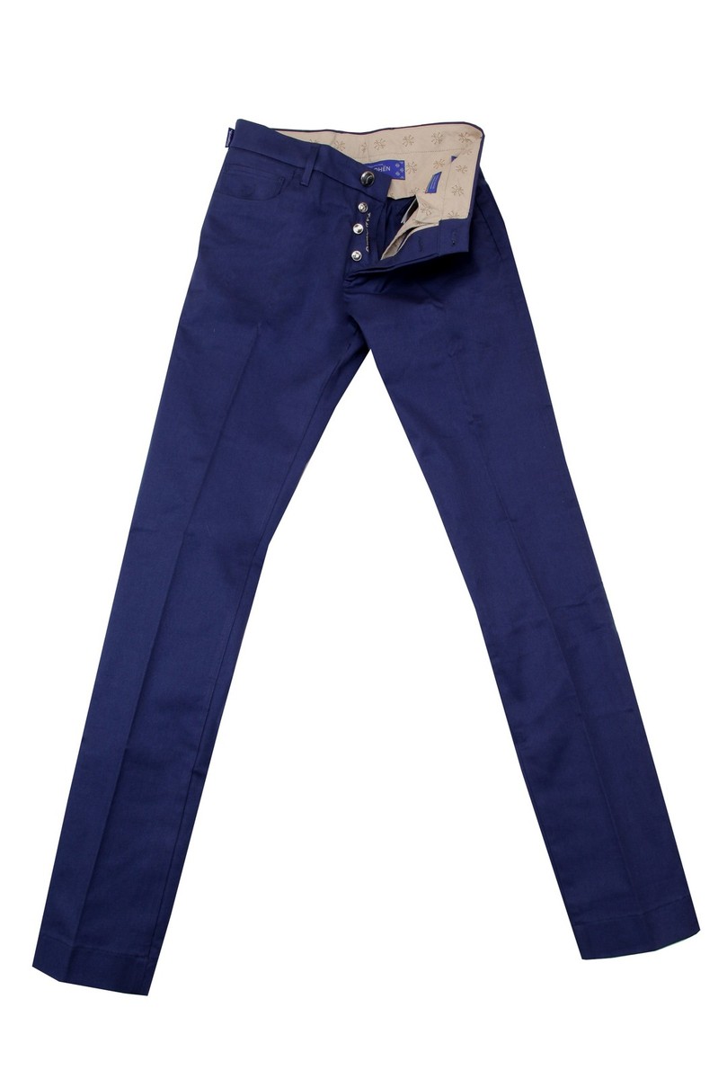Jacob Cohën Blue Solid Cotton Blend Pants - Slim - 30/46