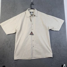 LA Gate Shirt Mens 3XL Beige Plaid Short Sleeve Button Front Casual Collared