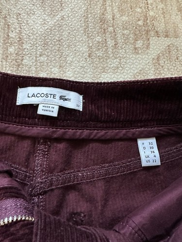 Pantalones Lacoste para mujer talla 0 rojo borgoña pana pantalón holgado tiro alto - Imagen 7 de 15
