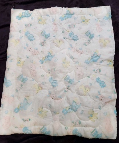 Trapunta Vintage Bianca Animali Bambino Culla Nylon Pastello Anni 50 MCM 39x34 Ecc Cond - Foto 2 di 8