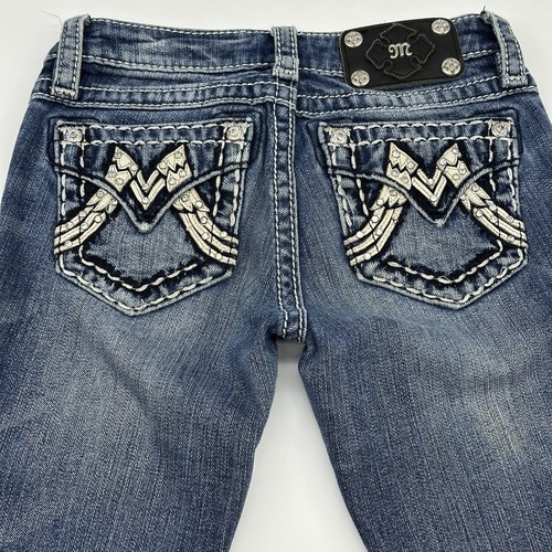 Miss Me Skinny Leg Girl's Size 10 Embroidered Bling Angel Wings Denim Jeans - Picture 14 of 14