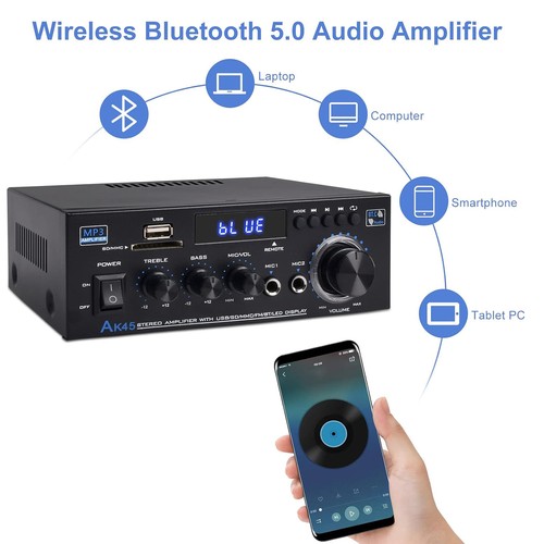 Receptor amplificador de audio estéreo, altavoz de sonido Bluetooth 5.0, amplificador FM7436 - Imagen 4 de 7