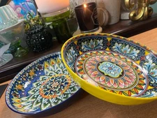 Vancasso Ceramic, Pasta/Serving Bowls, Yellow and Blue Colors