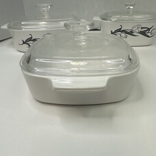 CORNING WARE 1L, 1.5L and 2L Lyrics Black Tulip Casseroles w/lids 6 Piece Set Y4 - Picture 5 of 20