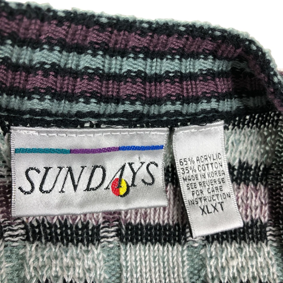 Vintage 80s Sundays Cardigan Sweater Mens XLXT Checkered Knit Grunge Grandpa 90s - Image 3 of 4