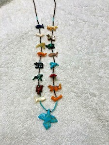 carved stone native necklace animal american fetish multi