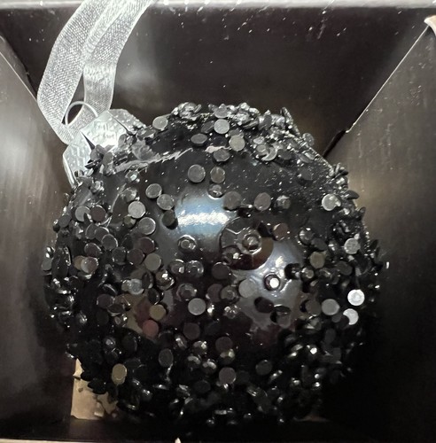 4 CHRISTMAS BLACK ENCRUSTED GLASS BALL ORNAMENTS HOLIDAY MODERN SPARKLE BEADS - Picture 9 of 9